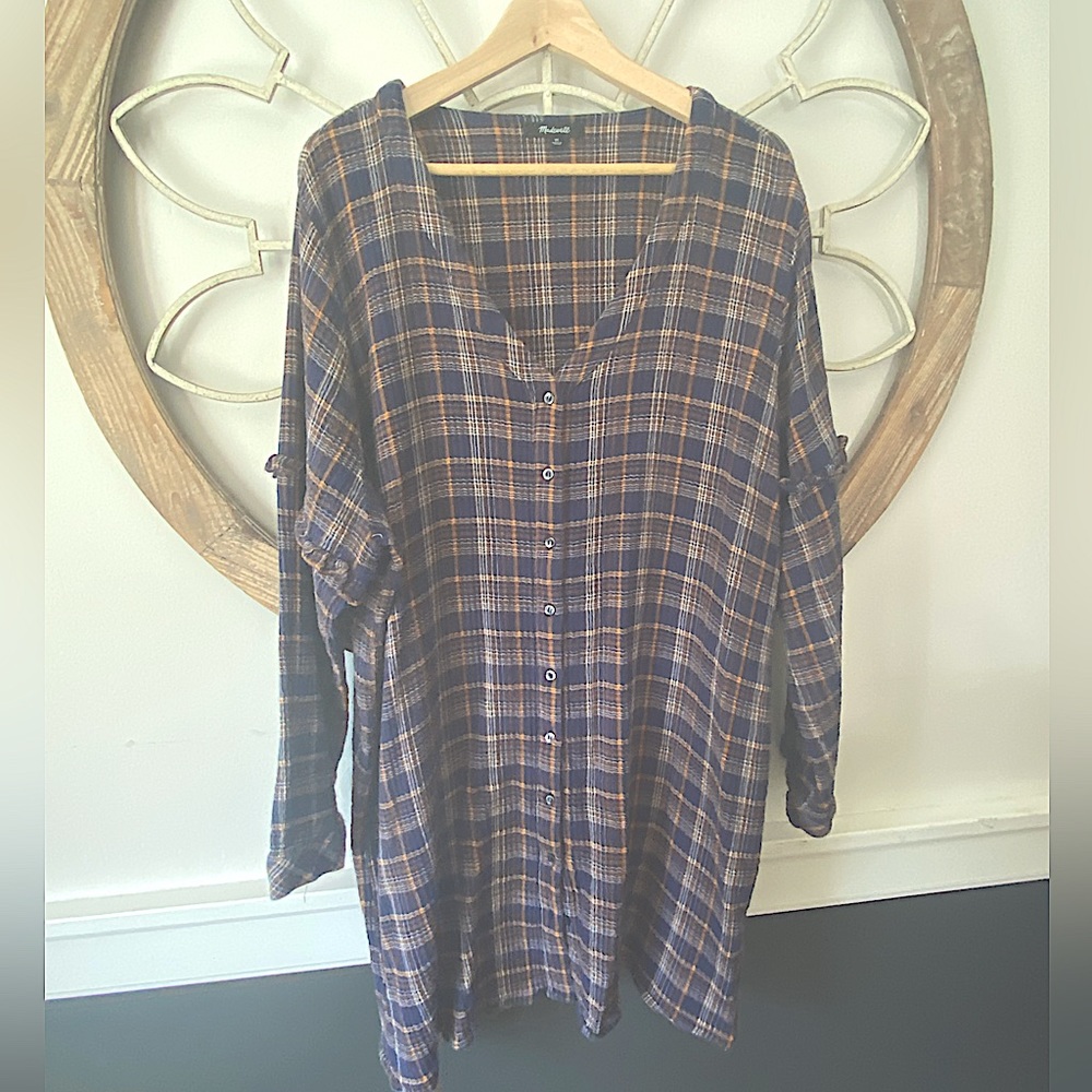 Plaid Madewell cotton button down shirt dress